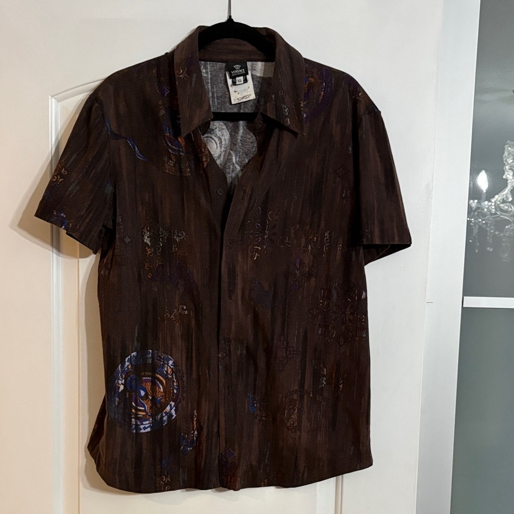 Versace Brown and Blue Casual Button Down Shirt